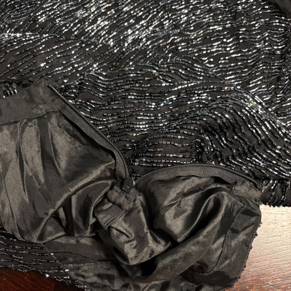 Vintage Y2K Black Beaded Midi Skirt Ruffle Hem Old Money‎ Delicate Evening Large - Picture 6 of 11